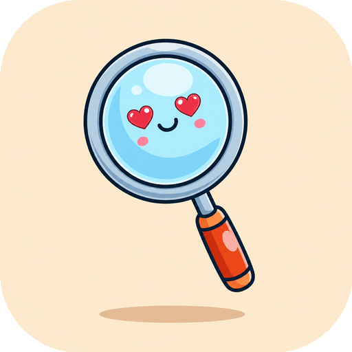 The Findr app icon: a magnifying glass with heart-shaped eyes